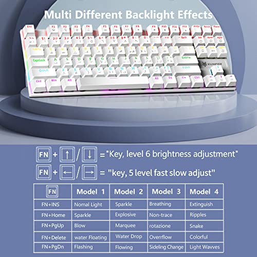 Image of UCHUANG English Arabic Gaming Keyboard with RGB LED Different Backlight Effects for iOS, Android, Windows and Mac, USB Wired Gaming Mechanical Waterproof Keyboard 87 Keys - White
