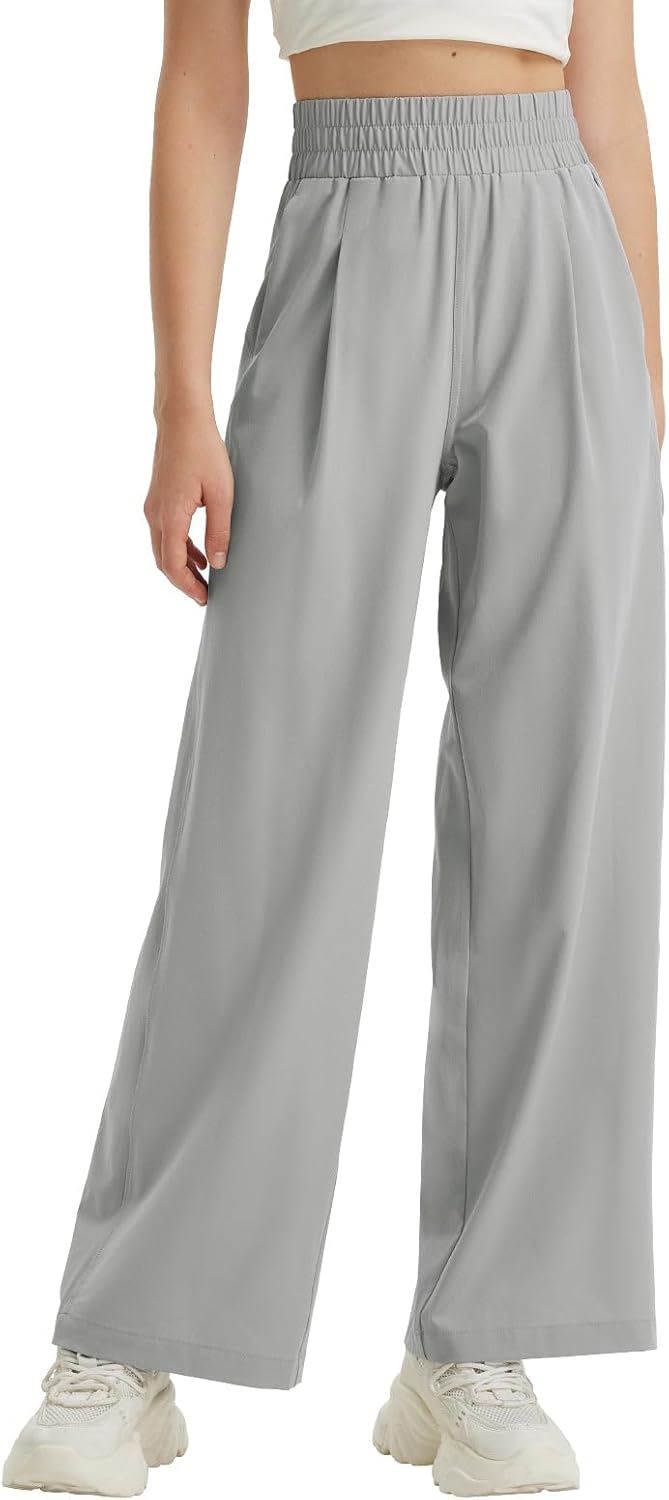 baleaf Women's Track Pants Lightweight Athletic Travel Wide Leg Pants with Pockets 30" Work Lounge Loose Fit UPF50+