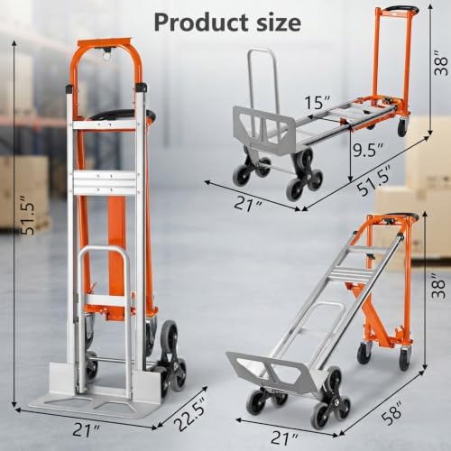 4 in 1 Stair Climbing Hand Truck 1000Lbs Capacity, Convertible Aluminum Hand Truck Foldable Dolly Utility Cart, Heavy Duty Stair Climbing Cart with Solid Rubber Tri-Wheels by Yonopro - Used condition - Image 3