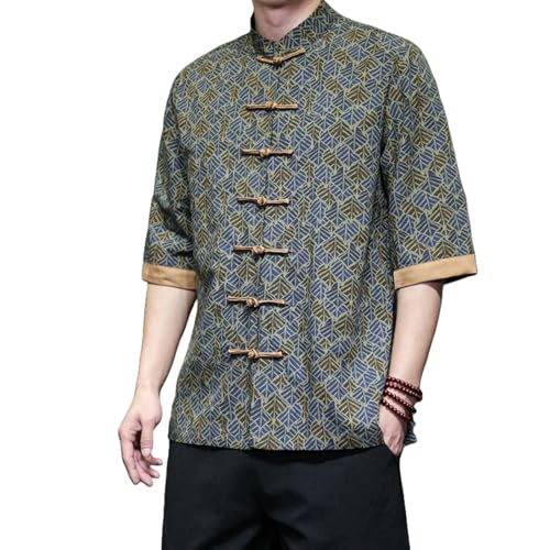 Chemise manches courtes homme coton lin anti transpiration style chinois léger
