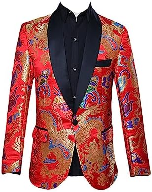 Men’s Red Dragon Jacquard Jacket – Traditional Chinese Stand Collar Wedding & Formal Blazer