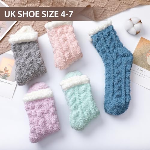 Image of 5 Pairs Super Soft and Cozy Fuzzy Winter Socks for Women -Womens Fluffy Cozy Socks Warm Sock for Women Slipper Sock