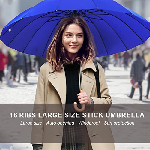 Mrtlloa 52 Inch Windproof Large Umbrellas For Rain, 16 Ribs, J Wooden Handle, 210T High-Density Fabric Golf Stick Umbrella thumb #6