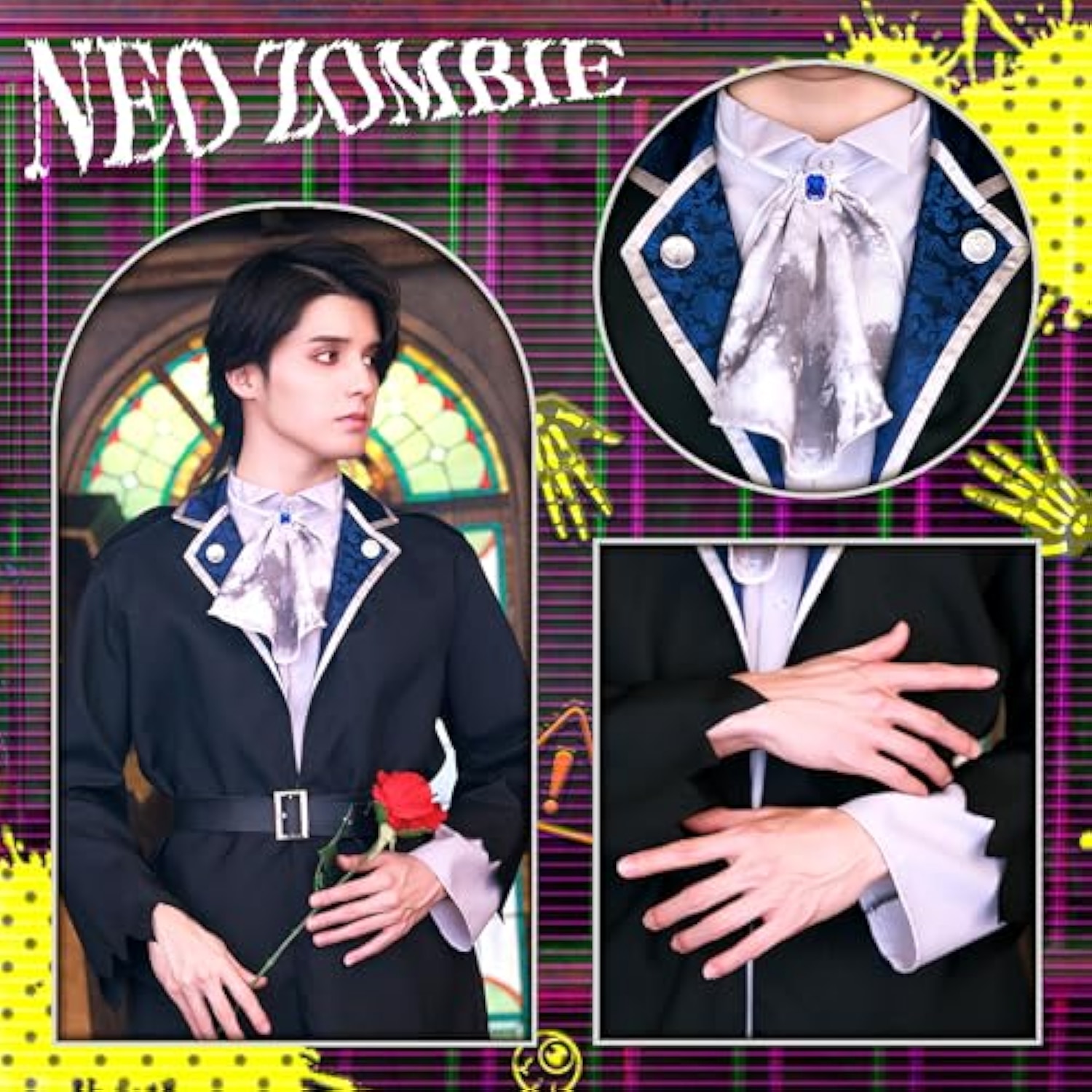 クリアストーン(Clearstone) ネオゾンビ コスプレ ハロウィン ミッドナイトヴァンパイア メンズ ブラック 詳細画像5