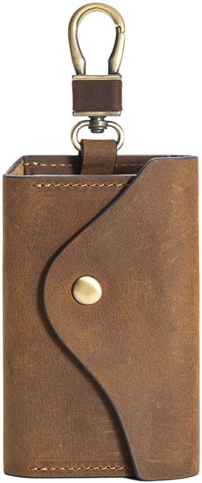 HBJWOV Leather Key Bag Square Convenient Hook Lock Coin Purse Men and Women Retro(E)