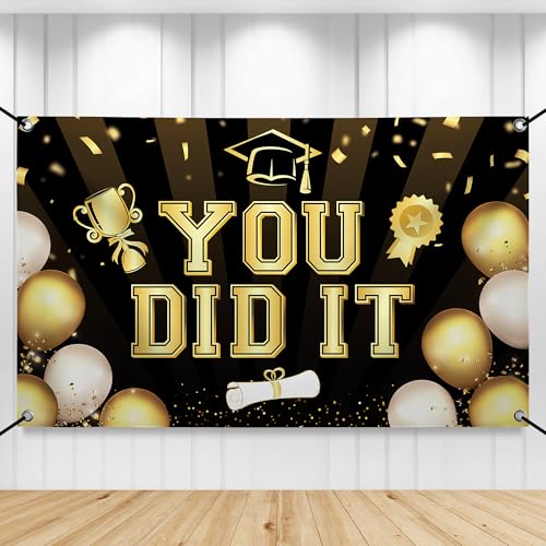Image of KatchOn, Black You Did It Banner 2026 - XtraLarge, 72x44 Inch | 2026 Graduation Backdrop, Black and Gold Graduation Decorations 2026 | Congratulations Banner, 2026 Grad Party Decorations