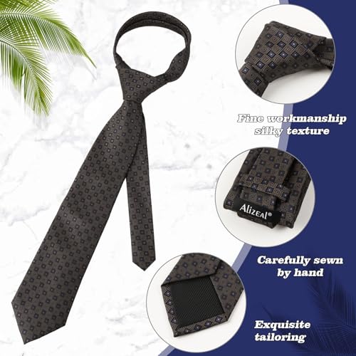 Image of Alizeal Mens Vintage Solid Plaid Tie with Pocket Square 3.15inches Necktie Set