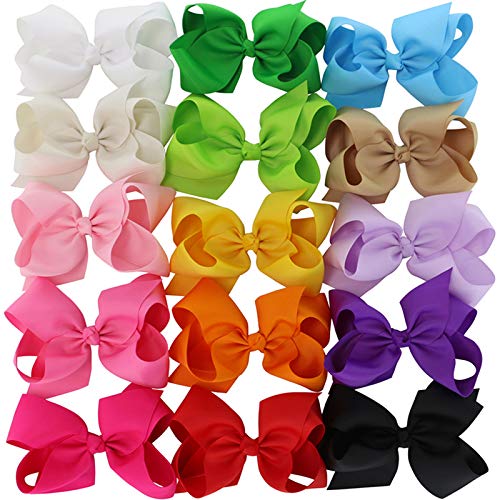 6 inch Hair Bows Large Big Grosgrain Ribbon Baby WITH Alligator Clips Boutique Bow For Girls 15 Colors