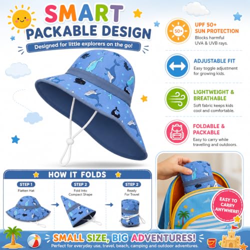 Image of VRITRAZ Sun Protection UPF50+ Bucket Hat Toddler Summer Beach Play Hats with Neck Flap for Girl, Boy, Kids Summer Hat, Bucket Hat for Kids Ages 3-10 Years