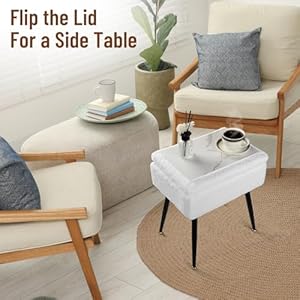 Allinside faux fur vanity stool with storage doubles as a side table and footstool for couch 187 h makeup vanity chair with 4 metal legs for bedroom living room entryway white  urban country home decor