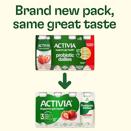 Activia Probiotic Dailies Strawberry Low Fat Yogurt Drinks, Delicious Daily Probiotic Yogurt Drinks to Help Support Gut Health, 3.1 fl oz, 8 count