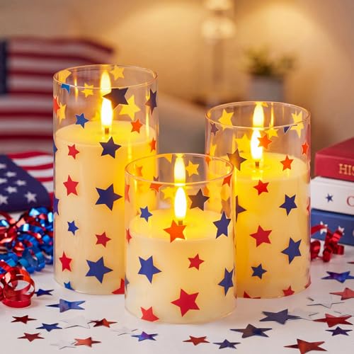 Velas sin llama del 4 de julio a pilas con estrellas del Día de la Independencia LED