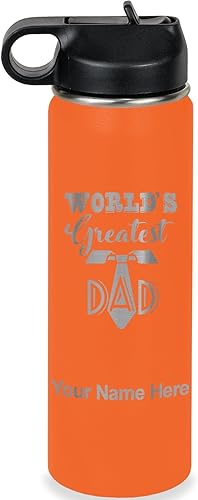 Miniatura 29 de LaserGram Botella de agua personalizada, World's Greatest Dad, acero inoxidable de doble pared aislada al vacío con popote superior, regalo grabado