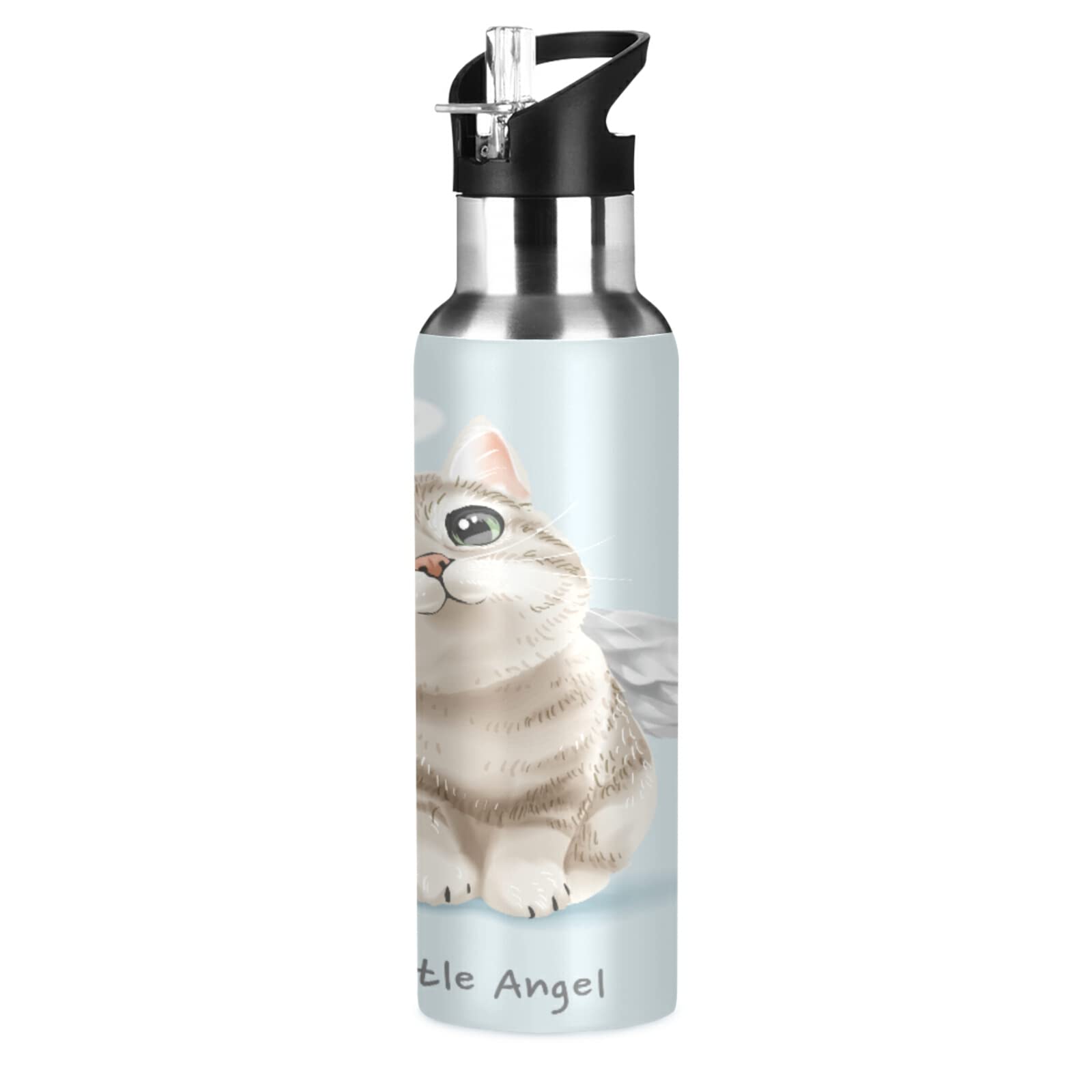 Vnurnrn Katzen-Design Trinkflasche – 600 Ml, Edelstahl Doppelwandig Isoliert, Mit Strohhalm