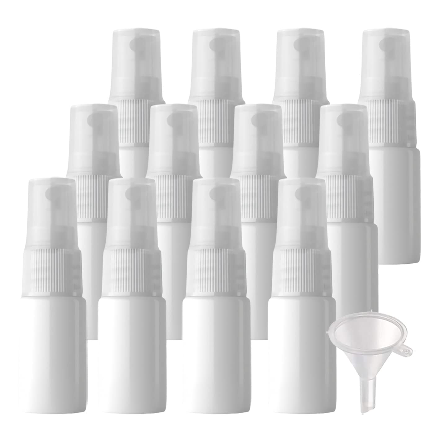 100 Pezzi 10ml Flacone Spray Vuoto Plastica Bianco, Mini Flacone Spray Portatile Riutilizzabile per Nebbia, Bottiglia di Profumo, Cosmetica, Viaggio con 5x Imbuti