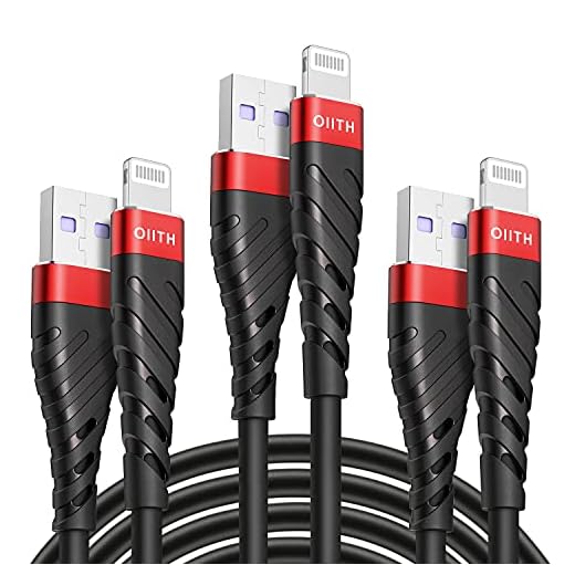 iPhone Charger Cable 3-Pack 6ft, OIITH [MFi Certified] iPhone Charging Cord 6 Foot, Extra Long 6 Feet iPhone Charger Cord, 2.4A iPhone Power Wire Compatible with iPhone12/11/XS/Max/XR/X/8/7/6/iPad