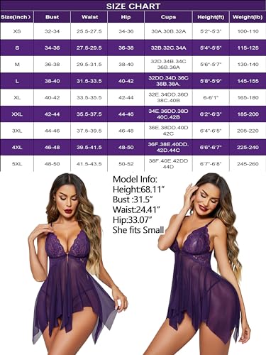 Image of Avidlove Women Lace Lingerie Front Closure Babydoll V Neck Nightwear Sexy Chemise Nightie
