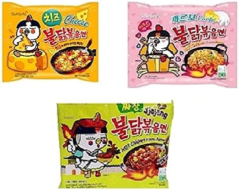 Sam Yang Korean Buldak Cheese Noodles PK1 & Buldak Carbo Noddles PK1 & Buldak Jijang Pk1(420Gm)(Imported) Pack of 3 (Non - Vegetrian)