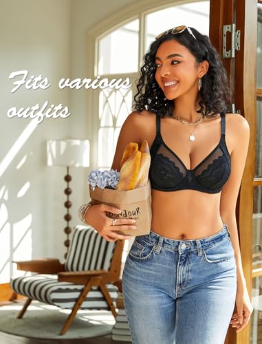 Image of Avidlove Womens Lace Bras Sexy Underwire Unlined Bra V Neck Mesh Everyday Bra Lingeries No Padded