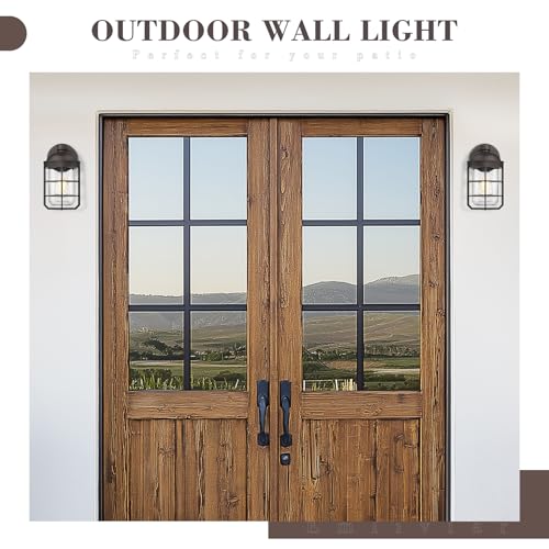 Image of Emliviar 2 Packs Outdoor Wall Lamps, Patio Wall Lighting Waterproof with Clear Tempered Glass, Vintage Exterior Lights in Oil Rubbed Bronze Finish, GE255BL-2PK ORB