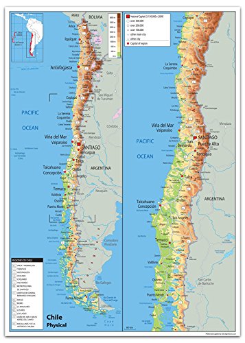 Chile Mapa física – papel laminado [ga] A1 Size 59.4 x 84.1 cm