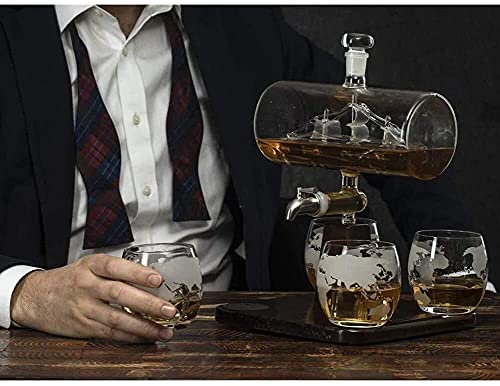 Whisky Karaf Glas Whisky Karaf Met Glazen -1100 Ml Vat Whisky Karaf Alcohol Karaf Set, Met 4 Whisky Glazen, Voor Cognac… - Afbeelding 4