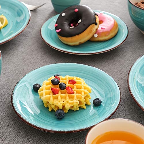 Vancasso Stoneware Dinnerware Set, Bella 32 Pieces Service For 8 Stoneware Dinner Set With Dinner Plates, Salad Plates, Bowls, Mugs, Microwave Dishwasher Safe - Teal #TOP3