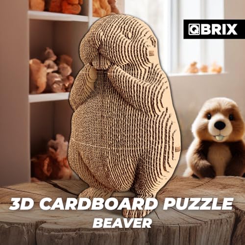Image of QBRIX Beaver 3D Puzzles for Adults, 3D Puzzles for Adults, 3D Model Kit for Teens, DIY Crafts for Home Decor, Original Gift for Boys&Girls 14+, Cardboard Model Building Kit