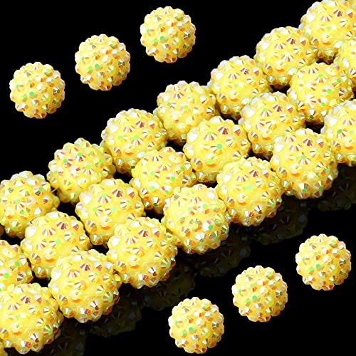 50PCs 14MM Chunky Resin Rhinestone Beads Round Disco Ball Beads Bubblegum Beads for Women Girls Necklace Bracelet Jewelry Making Phone Lanyard Hair Accessories DIY Crafts (Citrine AB)
