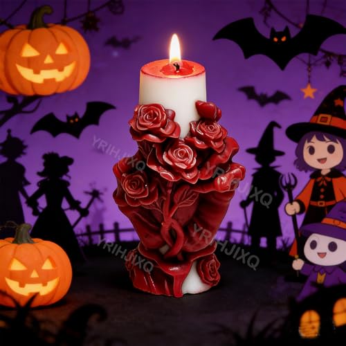 YRIHJIXQ DIY シリコンモールド ボーンハンドキャンドル用 ハロウィン スカルキャンドル ピラー フラワーキャンドル [2]