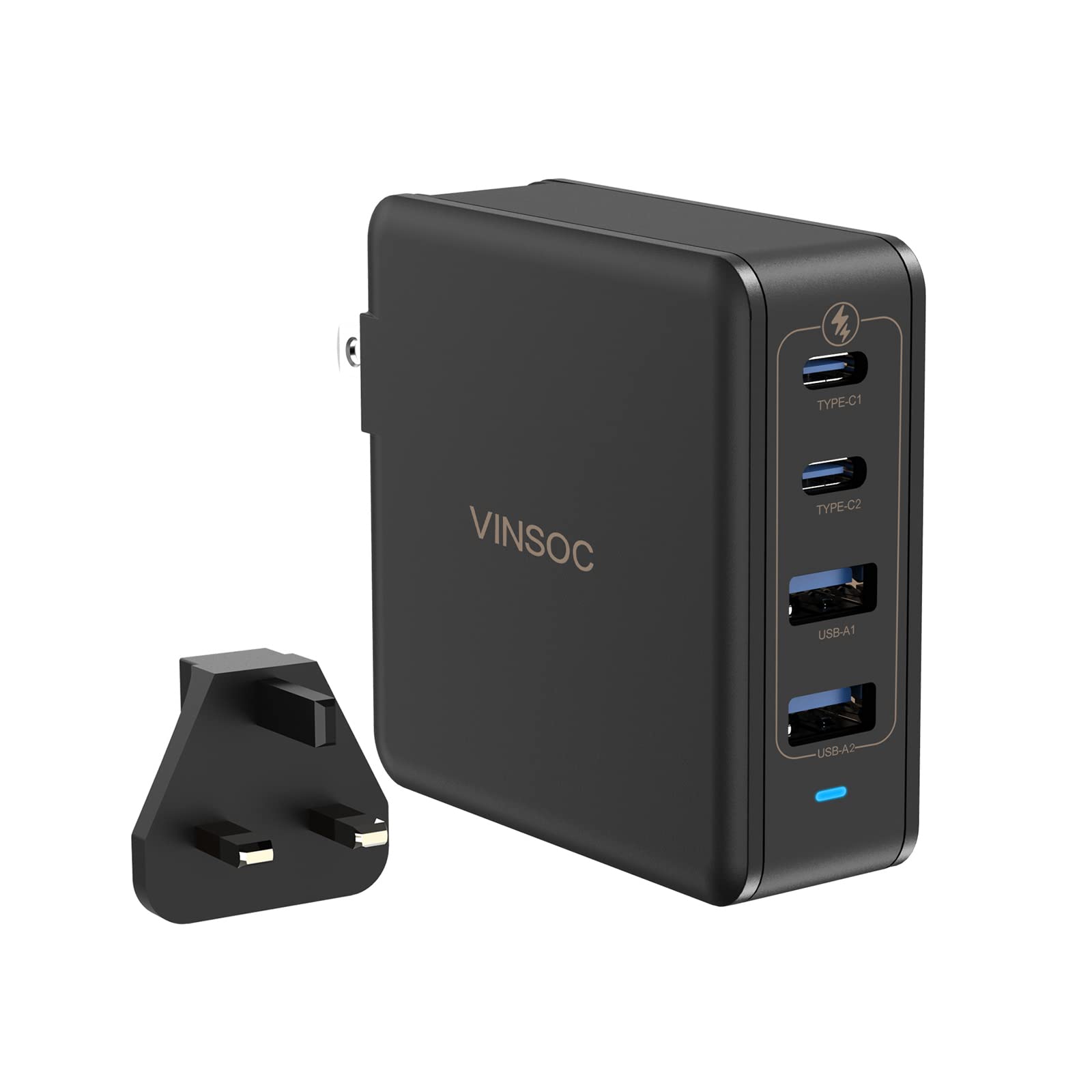VINSOC 100W USB C Charger, Fast Charging Type C Adapter Multiple Ports, GaN USB Wall Charger Plug Compatible with Macbook Pro/Air, iPad mini/iPad Pro/iPad Air,iPhone 14 Pro Max/14, Galaxy S22 etc