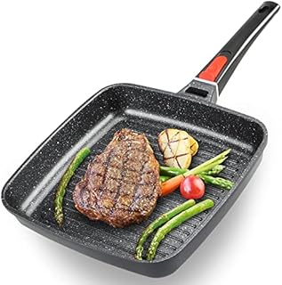 FAVIA Griddle Pan for Induction with Detachable Handle Non-Stick Grill Pan for Gas Oven Grove Aluminum Square Frying Pan
