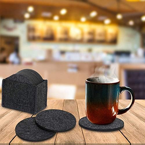 Mitavo Felt Coasters  10 Premium Felt Coaster Set with Box, Coasters for Glass, Drinks, Glasses, Cups, Round, Grey