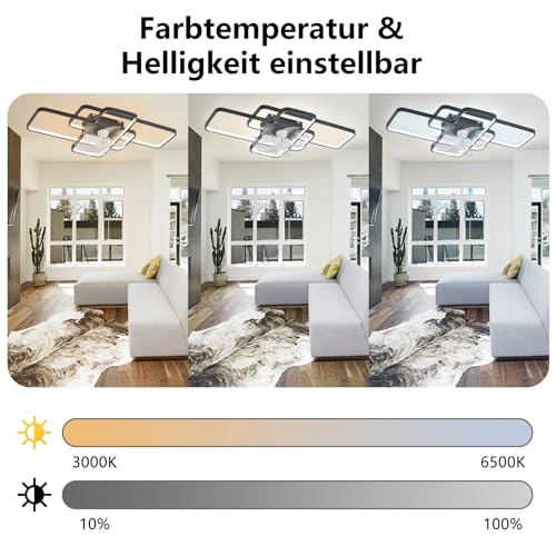 Ventilateur de plafond LED 80W noir de 72cm avec éclairage variable et télécommande