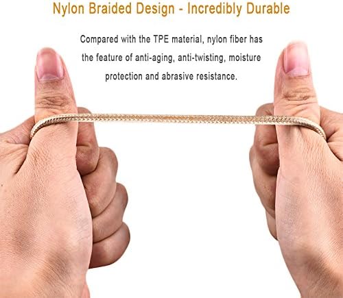 iPhone Charger, Quntis 3 Pack 6ft Durable Braided iPhone Lightning Cable Apple Charging USB Cord Compatible with iPhone 7 7 Plus 6S 6 Plus 6s 6 SE 5S 5C 5 iPad Air Mini iPod Nano 7 (Gold)