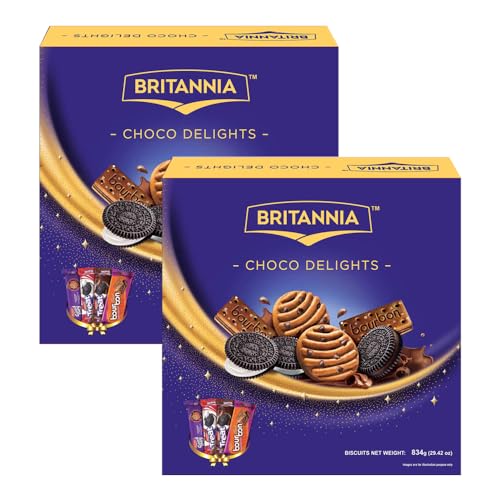 Britannia Choco Delights Gift Pack 29.41oz (834g) - Cookies & Biscuits Gift Pack - Breakfast & Tea Time Snacks - Delicious Grocery Cookies - Treat for Friends & Family (Pack of 2)