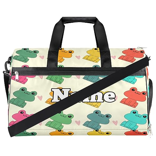 Sacola esportiva de ginástica com monograma personalizada com estampa de desenho de sapo fofa com co