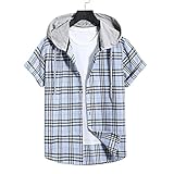 SSBZYES Herrenhemden Sommer Herren Kurzarmhemden Herren Kapuzenhemden Sommer Locker anliegende Casual Karierte Hemden Übergröße Hemden