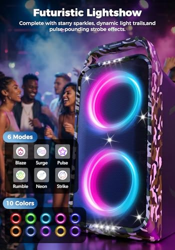 Image of Foxdawn Portable Bluetooth Speaker: 240W Peak Powerful Loud Sound Deep Bass Wireless Boombox Large Subwoofer 15 Hours Battery Life Fast Charging with Led Light Show for Party Outdoor Camping Backyard