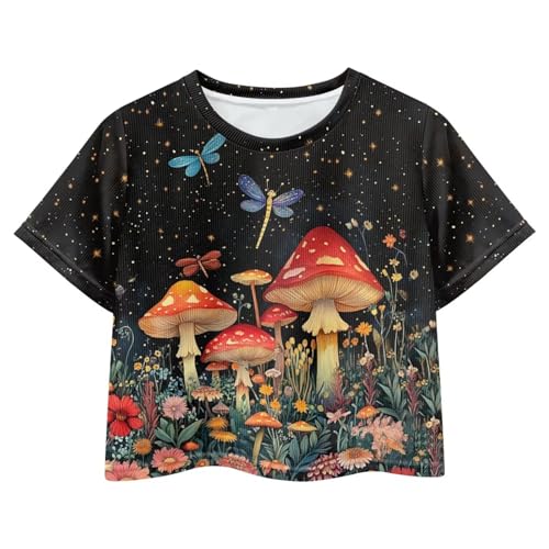 Image of Girls Summer Crop Top Outfits Short Sleeve T Shirts Kids Cute Clothes Tees Blouse