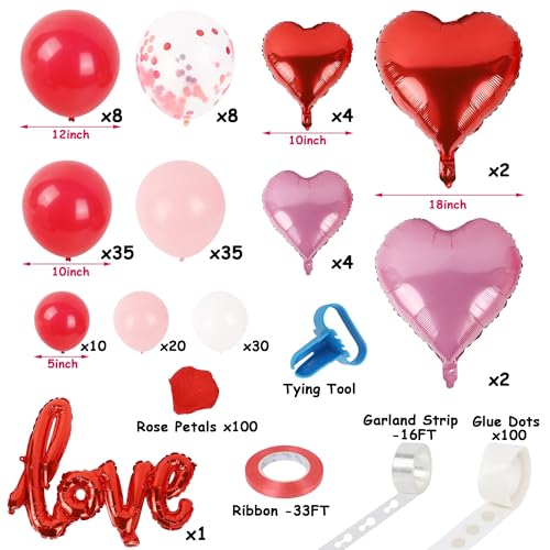image for DR.DUDU 263 Pcs Valentines Day Balloon Arch Kit Decorations, Pink/Whit