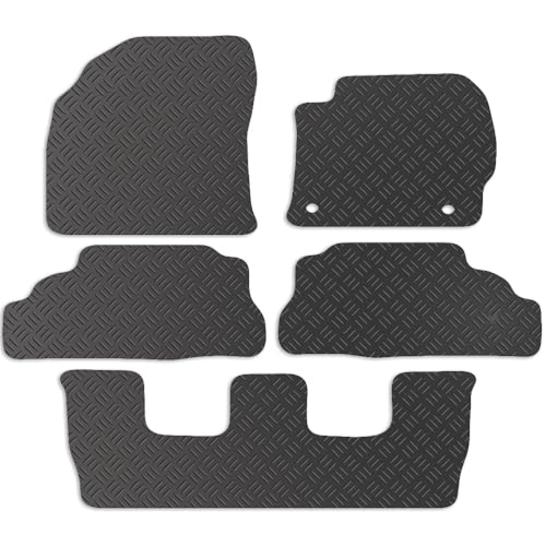 Image of Carsio Rubber Car Mats For Toyota Prius Plus 2012+ Onwards Tailored Fit Floor Mat Set Complete Accessory Black Custom Fitted - All Weather & Heavy Duty, Anti-Slip Backing with Clips