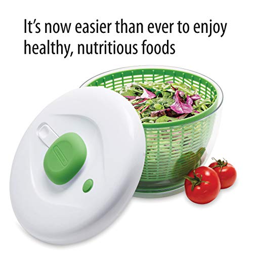 Farberware Easy to use pro Pump Spinner with Bowl, Colander and Built in draining System for Fresh, Crisp, Clean Salad and Produce, Large 6.6 Quart, Green