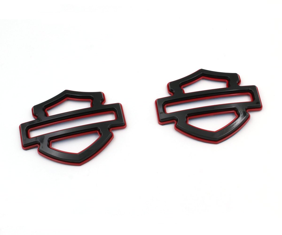 2pcs Badges Double Layer Emblems Fits Harley CVO Custom Tank Emblems (Black Red)