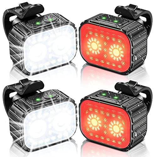 Cuvccn Bike Lights Super Bright, Rechargeable Bicycle Lights Set Multiple Modes, Waterproof Bike Lights for Night Riding/Cycling Safety, Front and Back Bike Reflectors Light, Long Battery Life