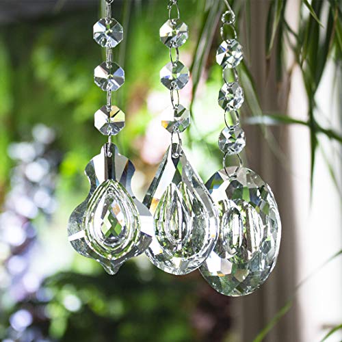 H&D 63mm Clear Crystal Chandelier Prisms Teardrop Glass Pendants Beads Loquat Violin Oval Shape Crystal Pendant,Pack of 3