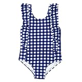 SwimZip Girls Ruffle One Piece Swimsuit - UPF 50+ Protection - Navy Gingham - 4T