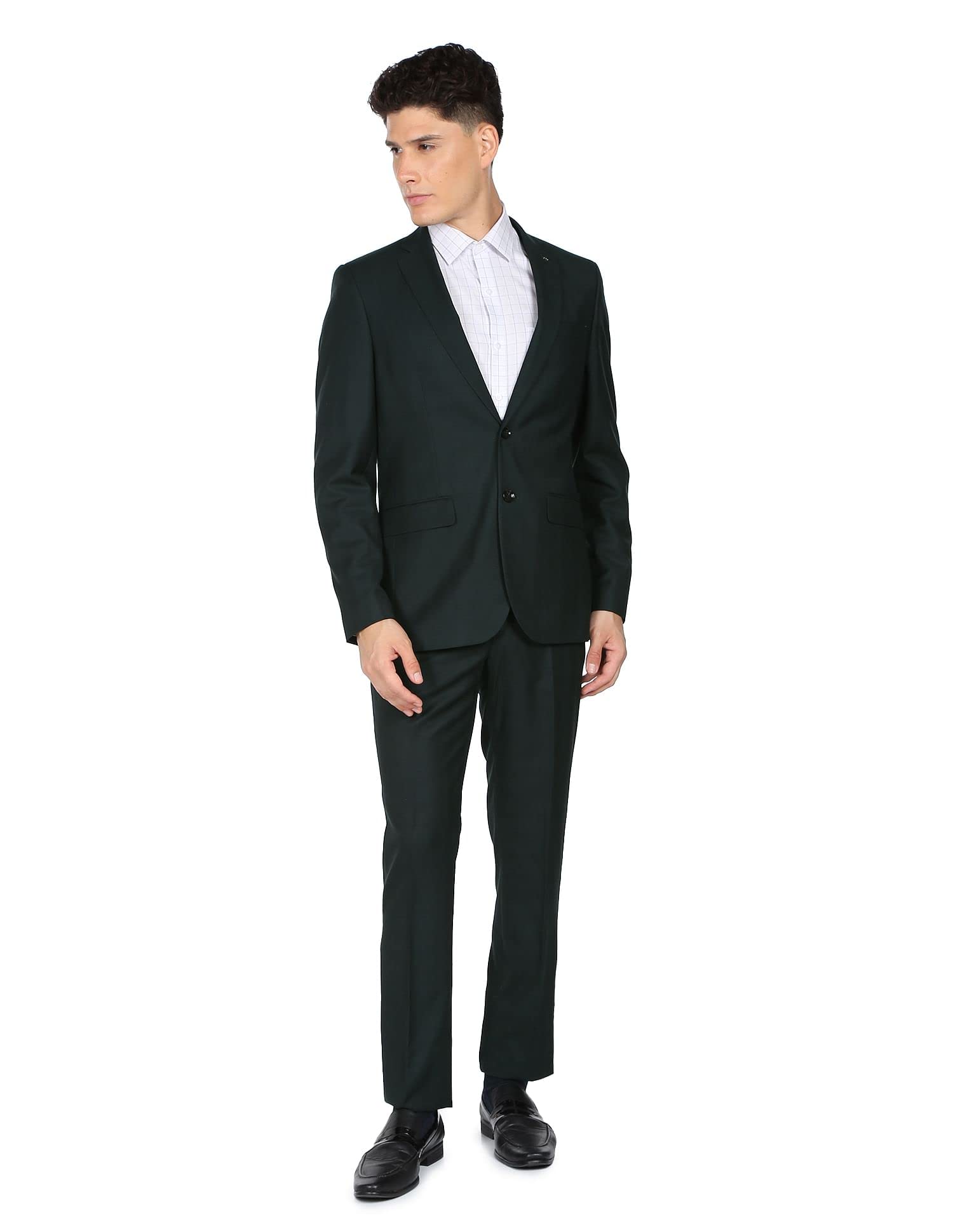 arrow Men Dark Green Tailored Regular Fit Tartan Check Two Piece Suit-picture-11