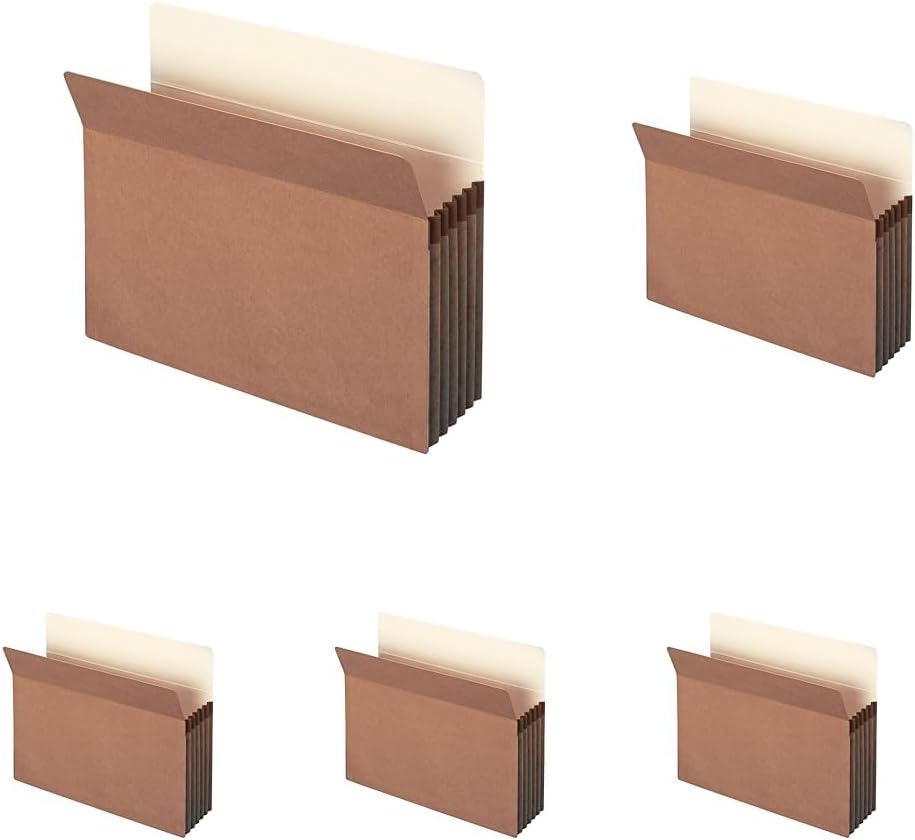 Smead 100% Recycled File Pocket, Straight-Cut Tab, 5-1/4" Expansion, Letter Size, Redrope, 10 per Box (73206) (Pack of 5)