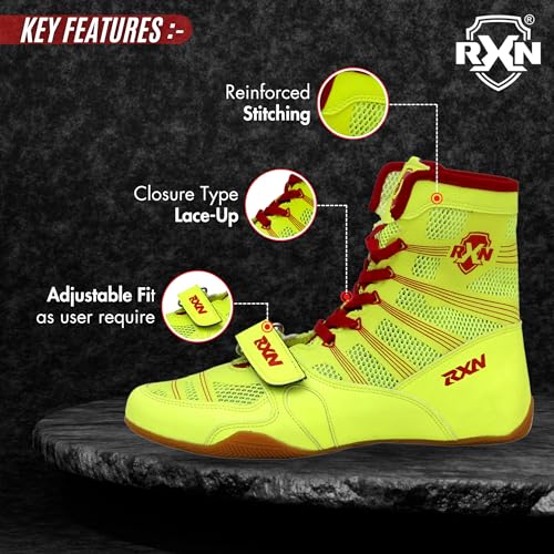 Image of RXN Boxing Shoes for Men and Women Lace Up Non Slip Rubber Sole Lightweight Mid High Top | Knockout High Top Boxing Boots for Men & Women